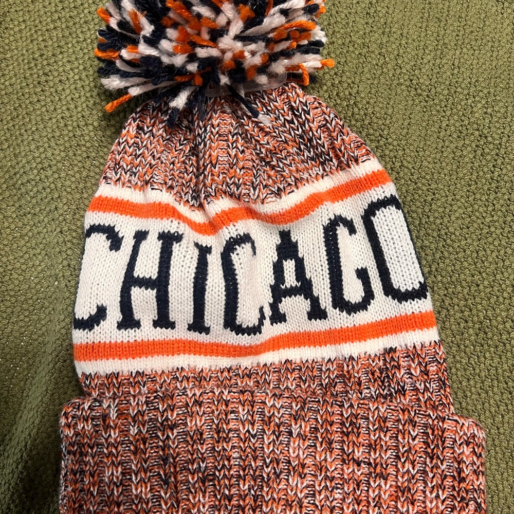 NWOT Chicago  Pom-Pom Beanie - Orange and Black